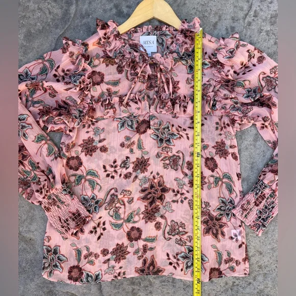 MISA Raffi Top Choco Rose Floral Ruffle Blouse - Picture 6 of 9